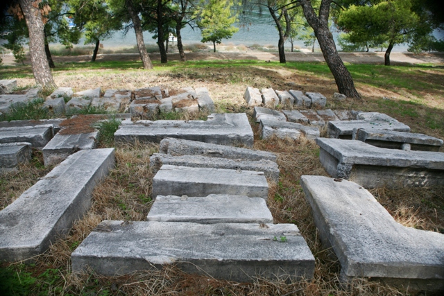 Excavated stone blocks of the Temple of Poseidon